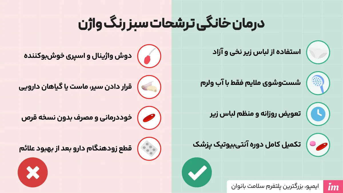 درمان خانگی ترشحات سبز رنگ واژن